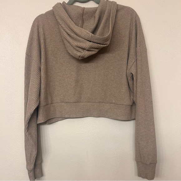 ALO Yoga Muse Hoodie Ribbed Sweatshirt Cropped Gravel Heather Women’s Size M - Picture 5 of 5